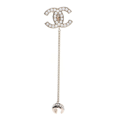 Chanel Crystal CC Chain Cuff Single Clip On Earring Gold Pearly White 1 of 6