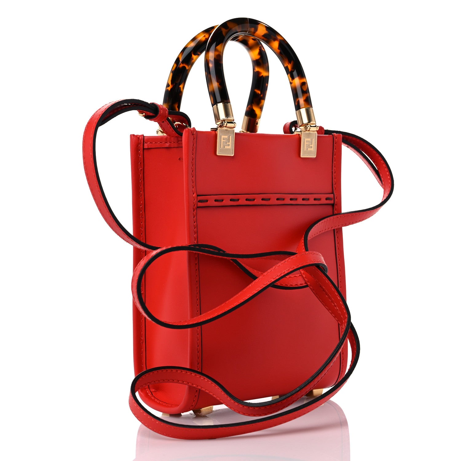 Fendi Vitello King Plexiglass Logo Embossed Mini Fendi Sunshine Shopper Tote Papavero 3 of 9