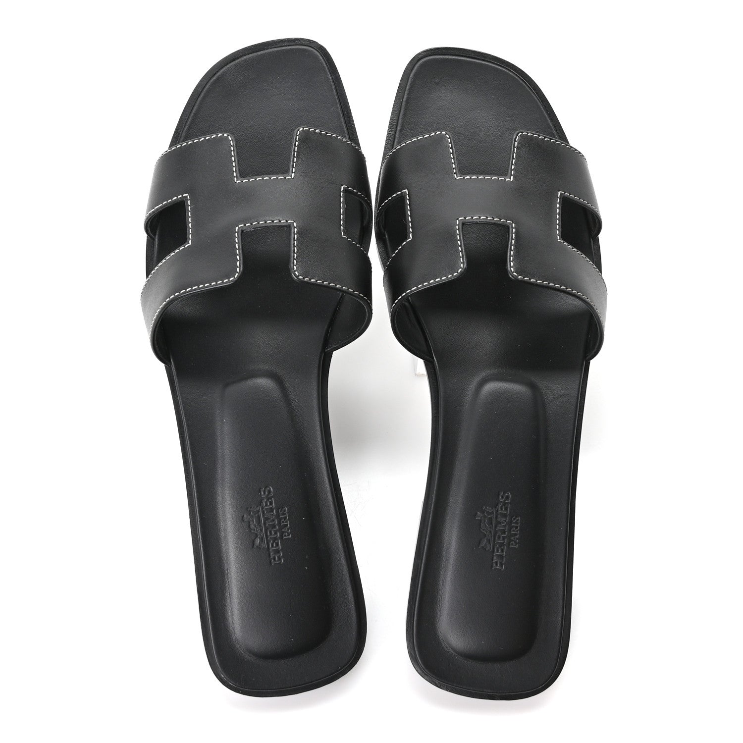 Hermes Box Calfskin Oran Sandals 40.5 Black 2 of 10