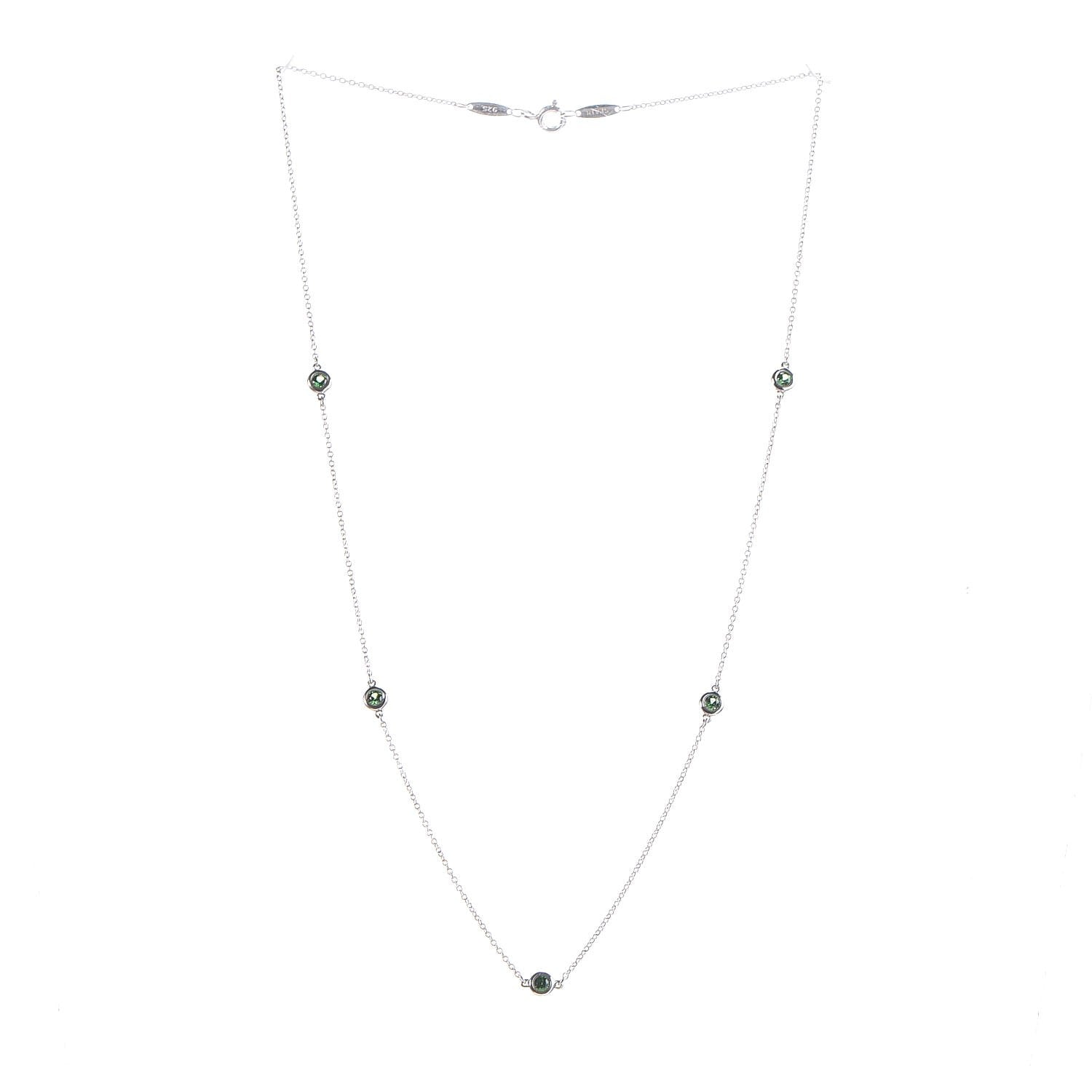 Tiffany Sterling Silver Tsavorite Elsa Peretti 5 Station Color by the Yard Necklace 3 of 9