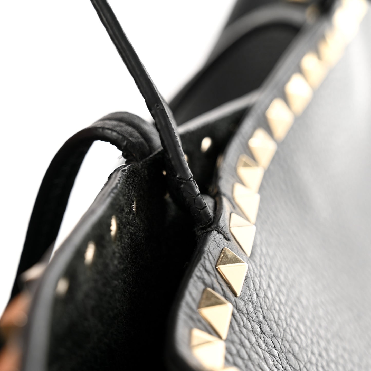 Grained Calfskin Small Rockstud Shoulder Tote Black