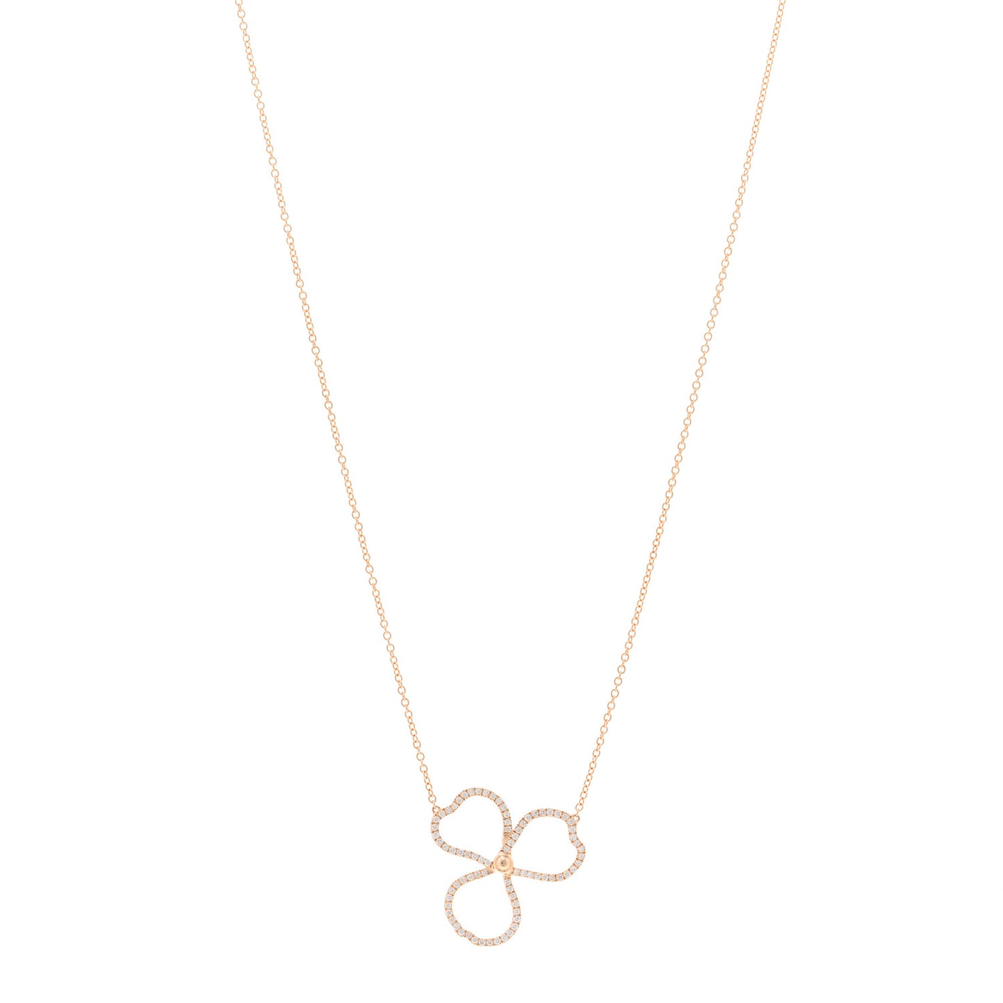 18K Rose Gold Diamond Open Flower Paper Flowers Pendant Necklace