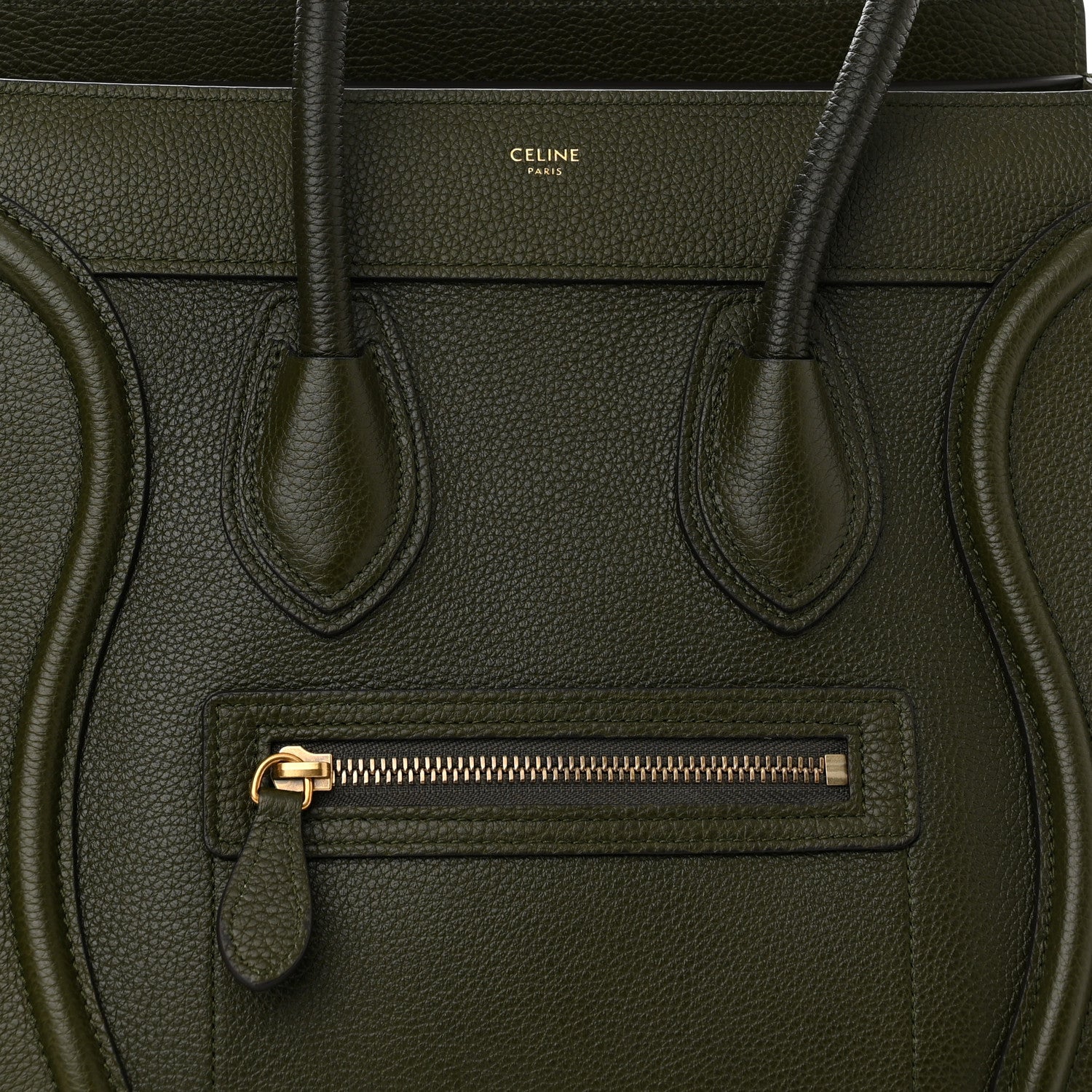 Celine Drummed Calfskin Micro Luggage Khaki 7 of 9