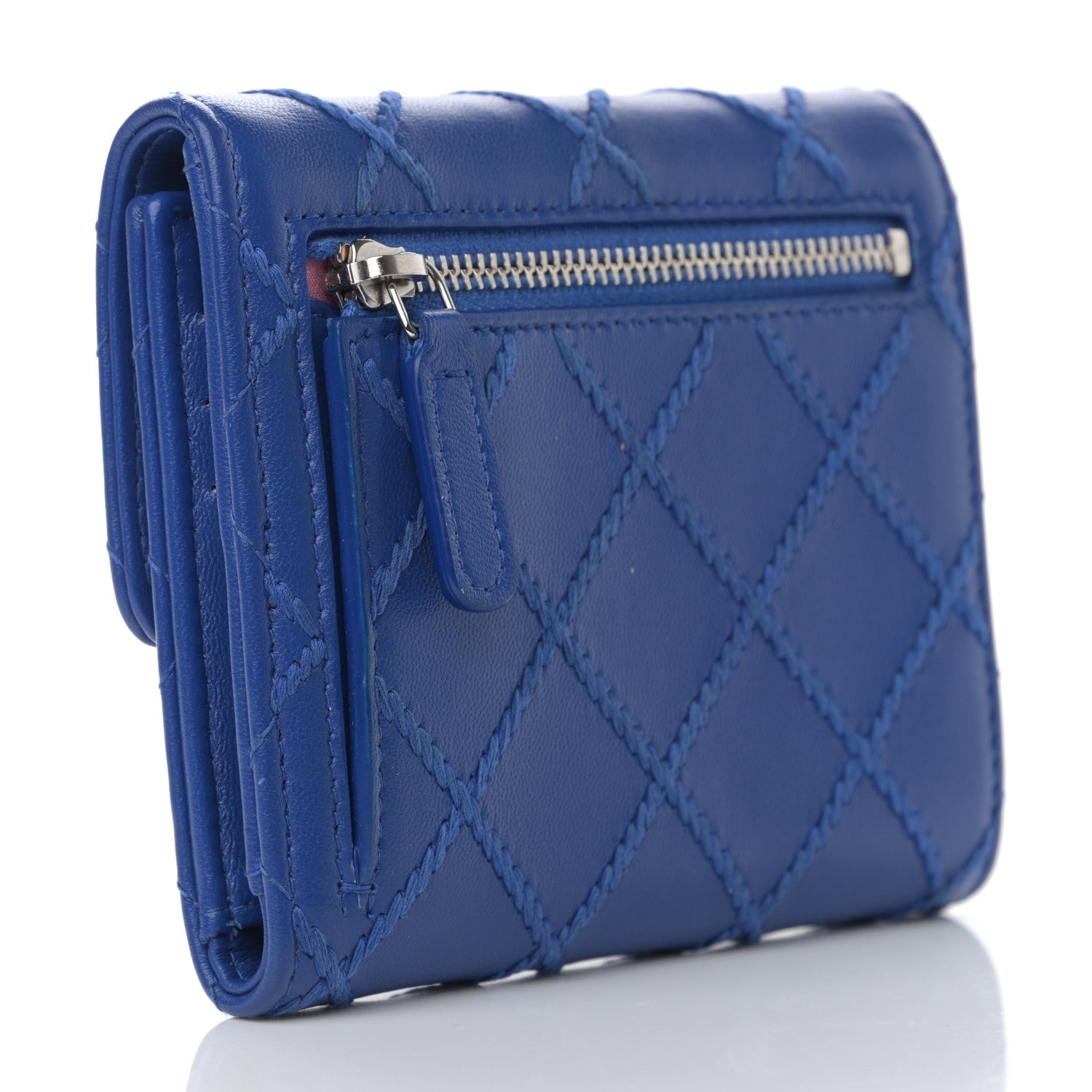 Chanel Calfskin Stitched Fancy CC Compact Flap Wallet Blue 3 of 7