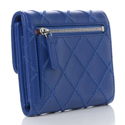 Chanel Calfskin Stitched Fancy CC Compact Flap Wallet Blue 3 of 7