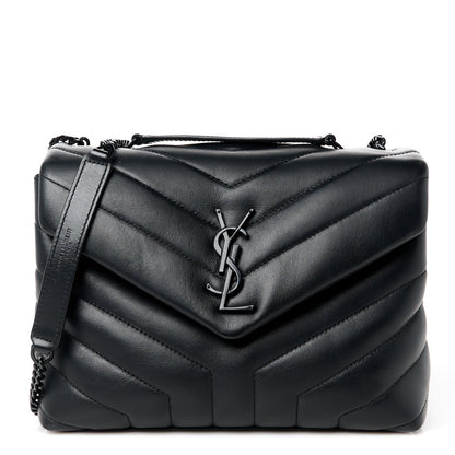 Saint Laurent Calfskin Y Quilted Monogram Monochrome Small Loulou Chain Satchel Black 1 of 12