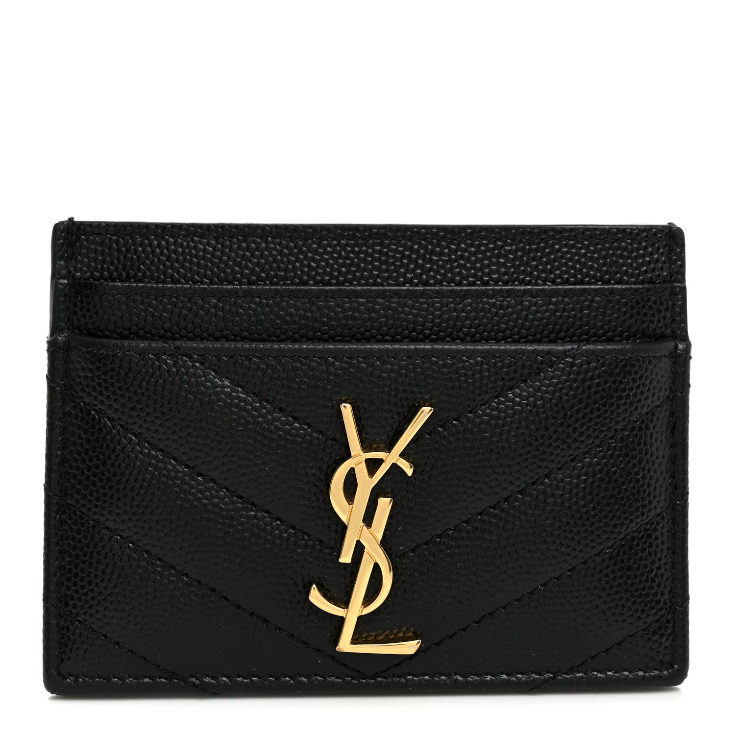 Saint Laurent Grain De Poudre Matelasse Chevron Monogram Credit Card Case Black 1 of 8