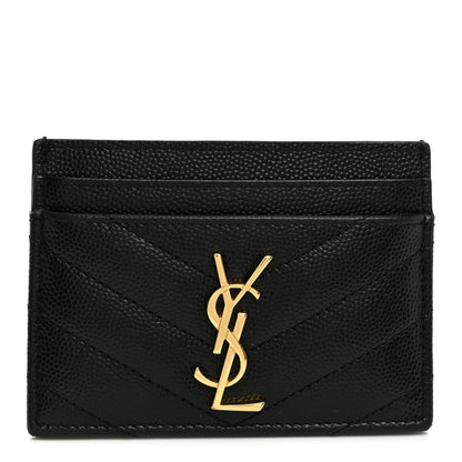 Saint Laurent Grain De Poudre Matelasse Chevron Monogram Credit Card Case Black 1 of 8