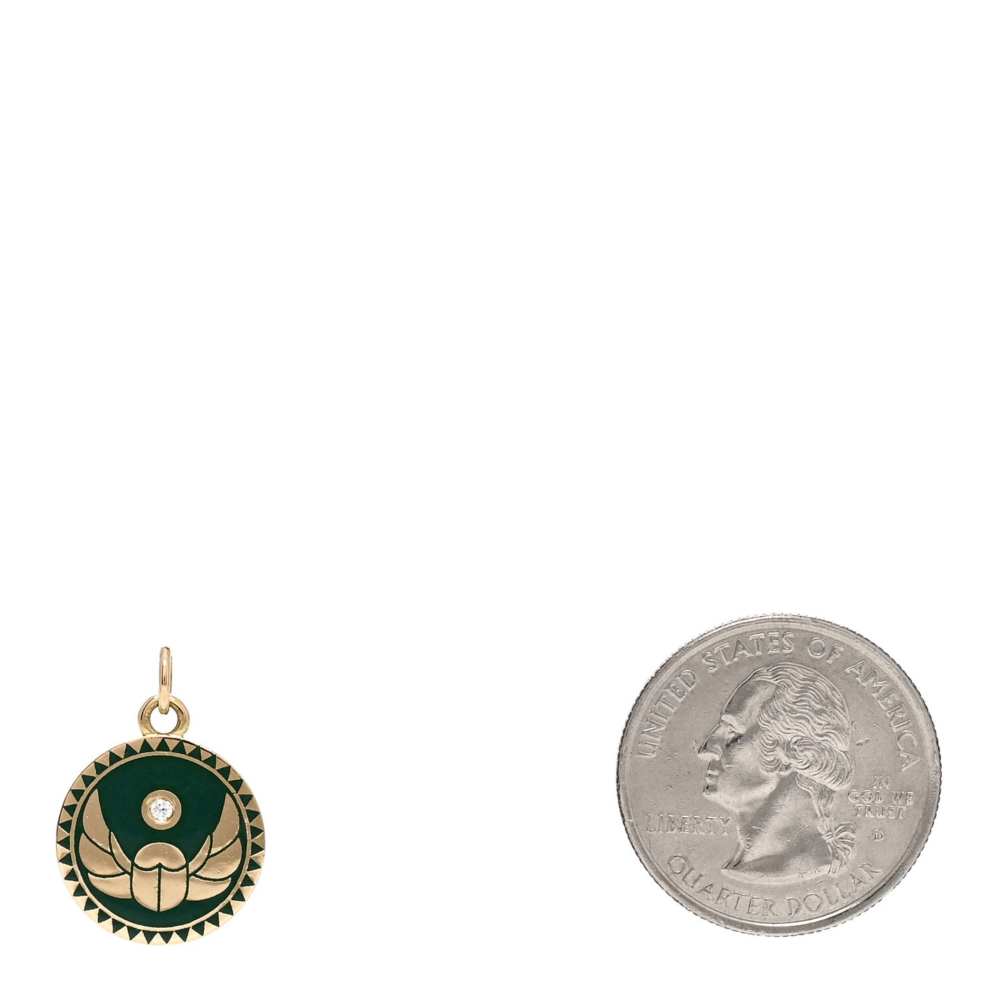 18K Yellow Gold Diamond Champleve Enamel Protection Medallion Pendant Green