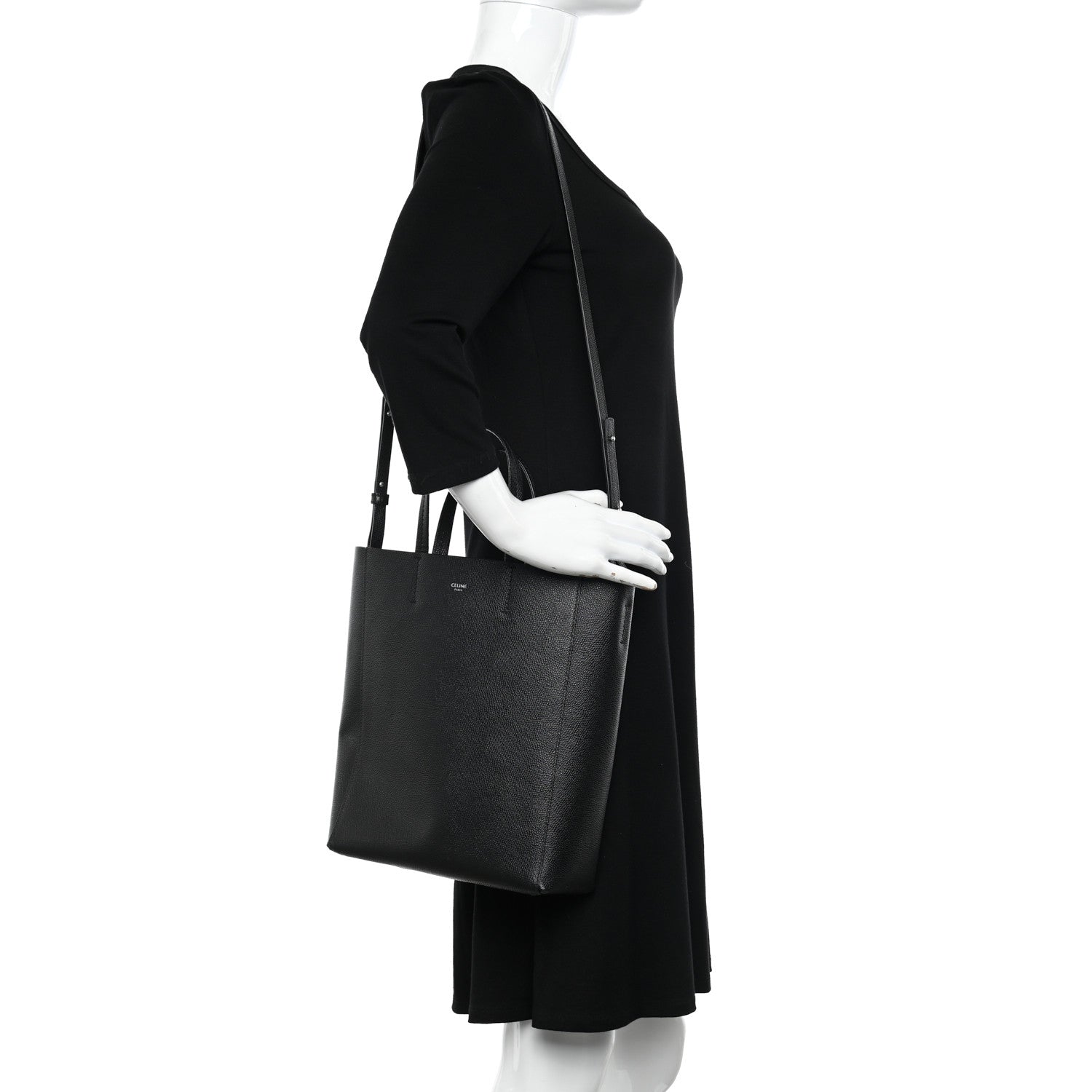 Celine Grained Calfskin Small Vertical Cabas Black 2 of 9