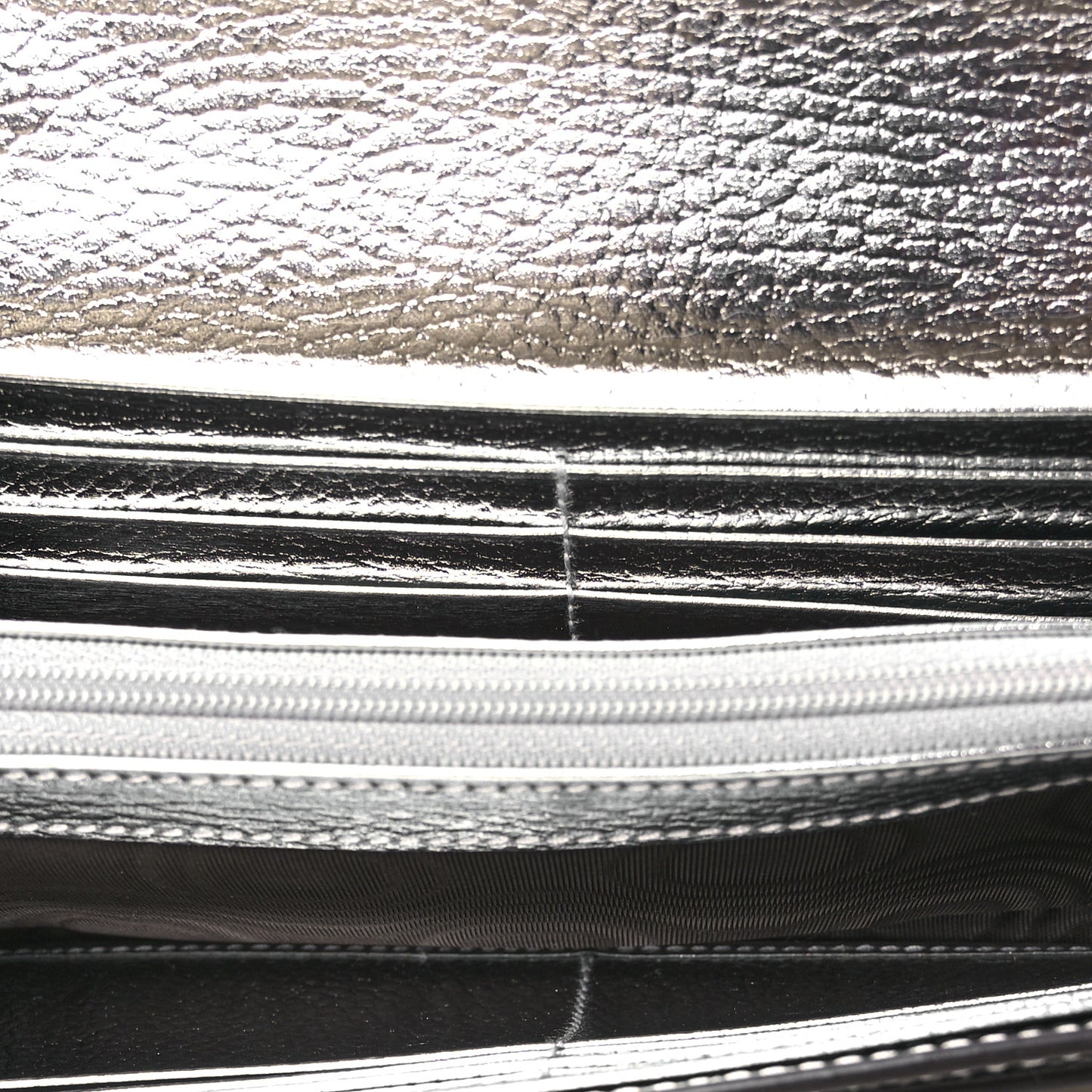 Metallic Calfskin GG Supreme Monogram Petite GG Marmont Wallet Chain Bag Silver Beige Ebony
