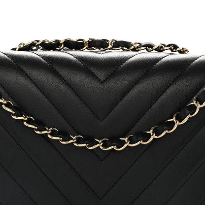 Chanel Calfskin Chevron Quilted Large Statement Flap Black 7 of 9