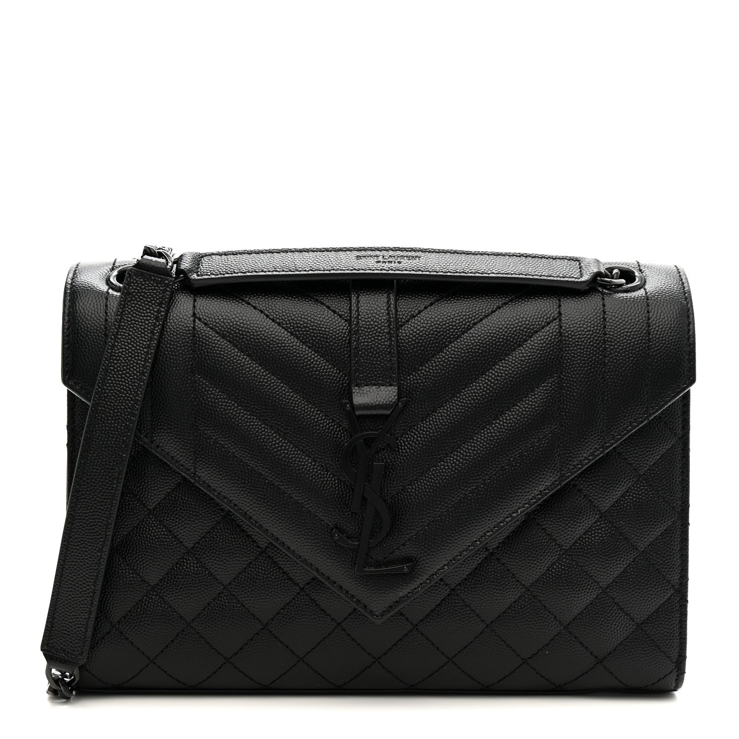Saint Laurent Grain De Poudre Textured Mixed Matelasse Triquilt Medium Monogram Monochrome Satchel Black 1 of 19