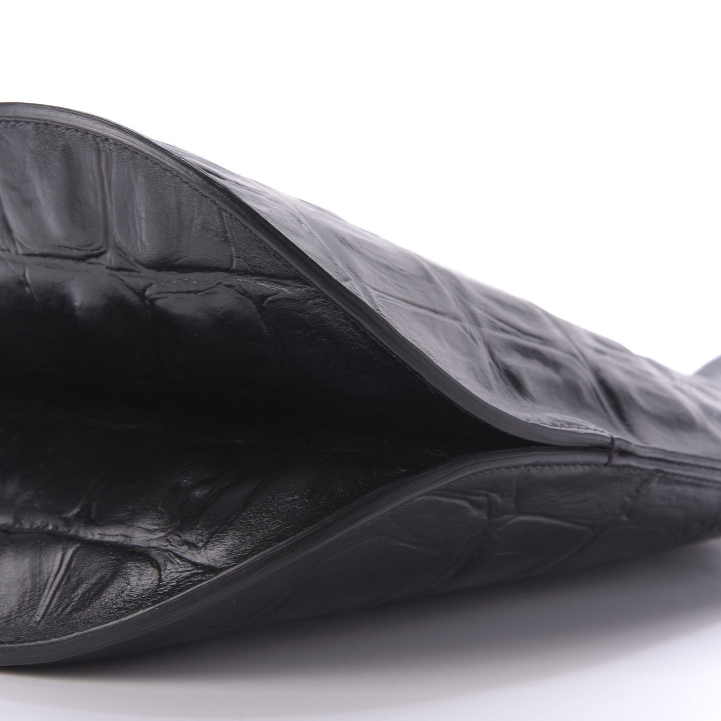 Calfskin Crocodile Embossed Curved Clutch Black