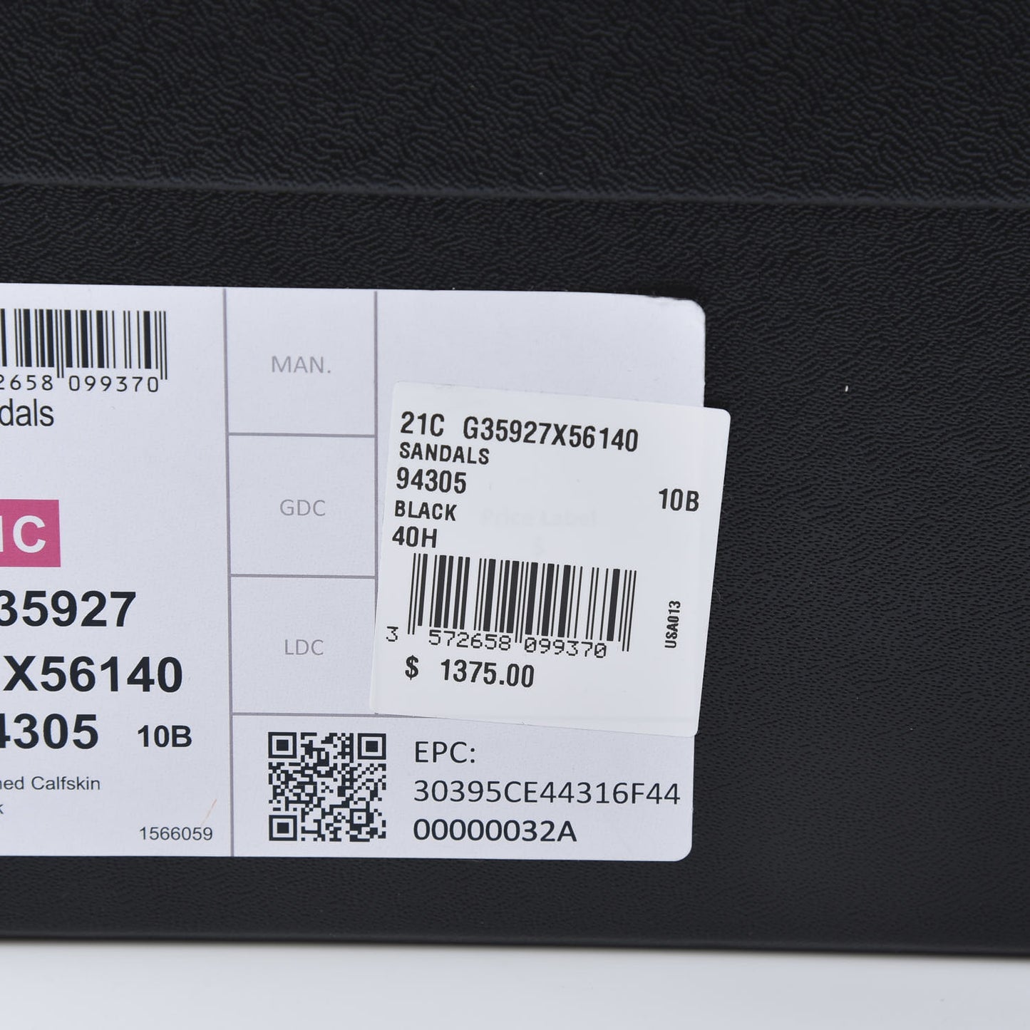 Grained Calfskin Velcro Dad Sandals 40.5 Black