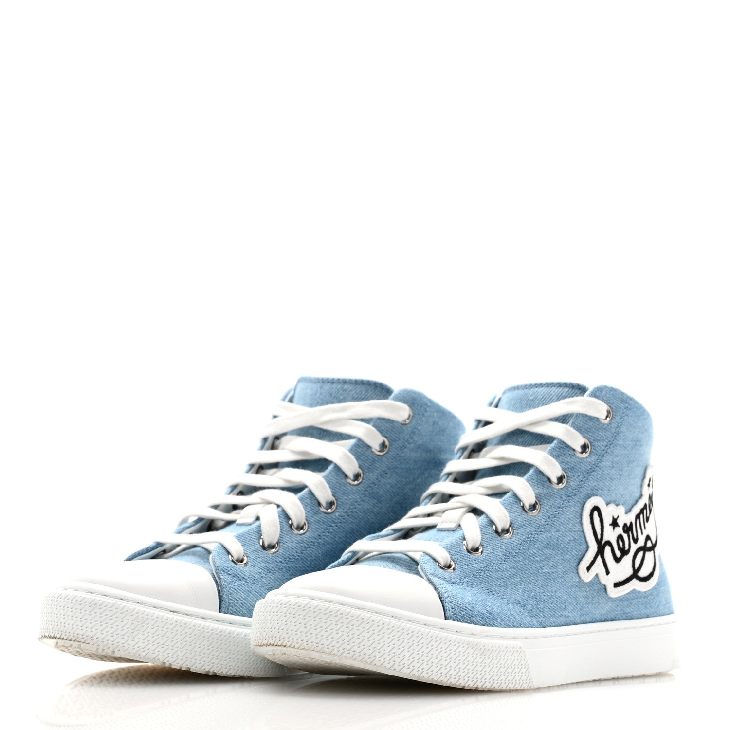 Hermes Denim Illico High Top Sneakers 36.5 Bleu Clair White 3 of 10