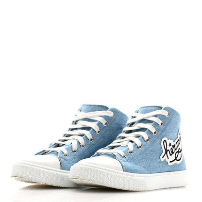 Hermes Denim Illico High Top Sneakers 36.5 Bleu Clair White 3 of 10