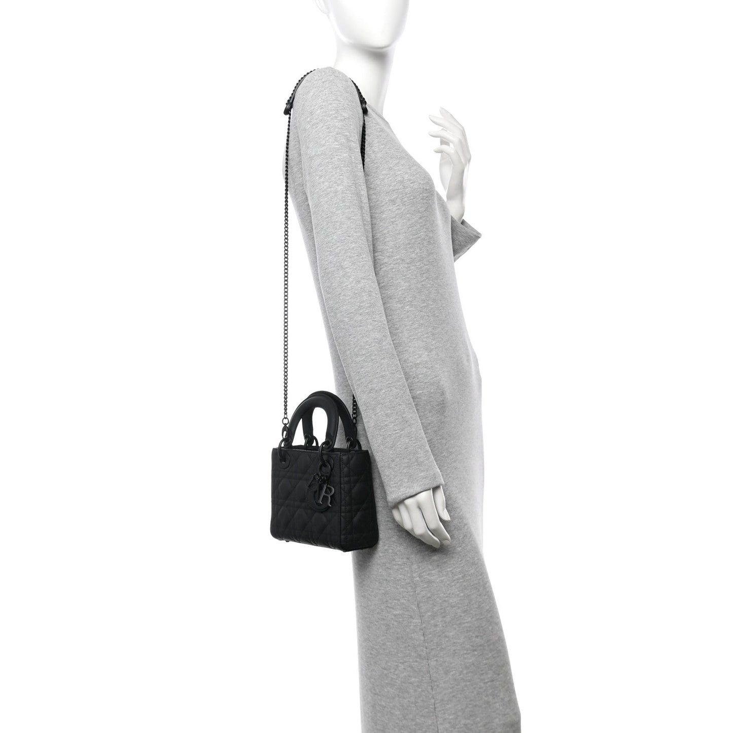 Ultra Matte Calfskin Cannage Mini Lady Dior Black