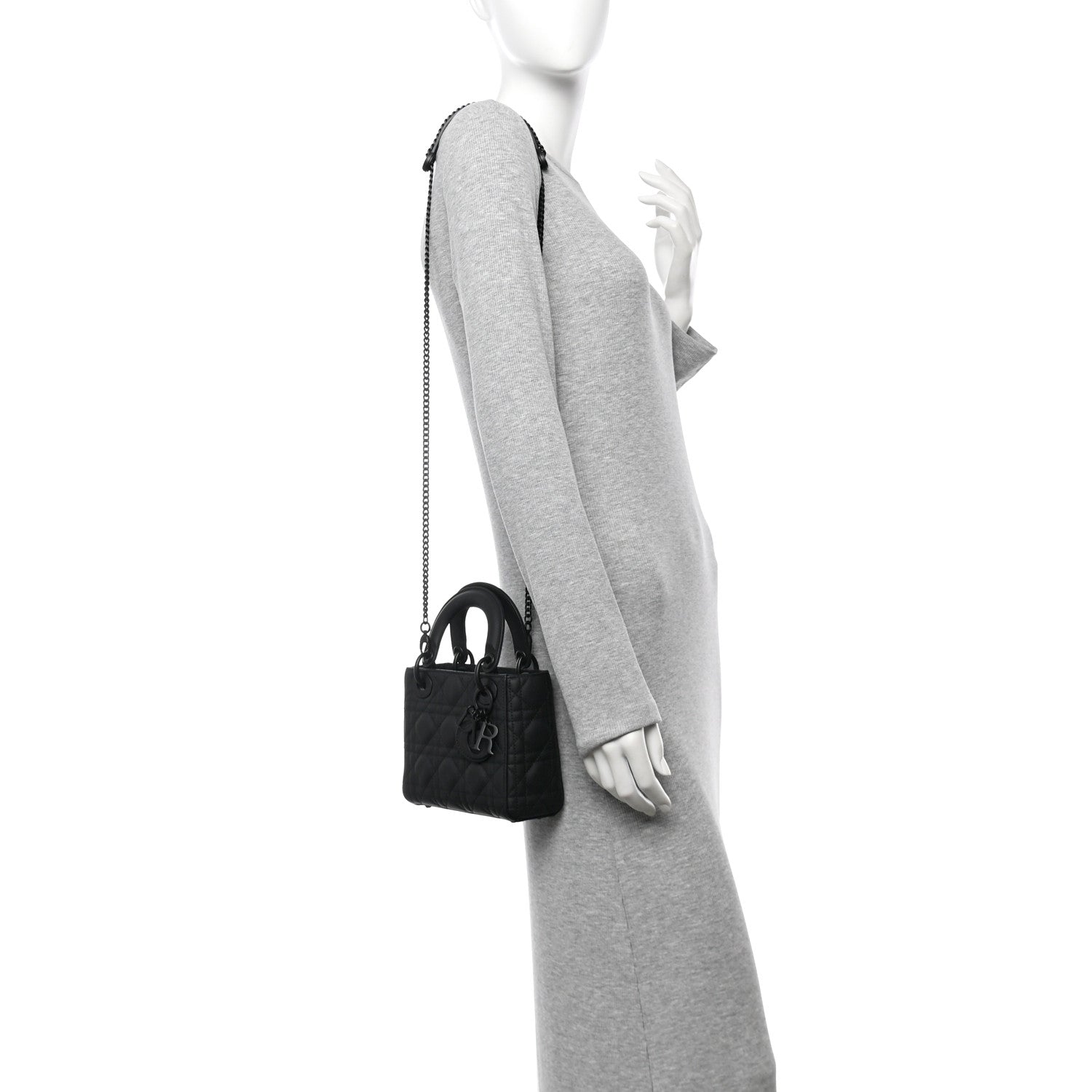 Christian Dior Ultra Matte Calfskin Cannage Mini Lady Dior Black 2 of 9