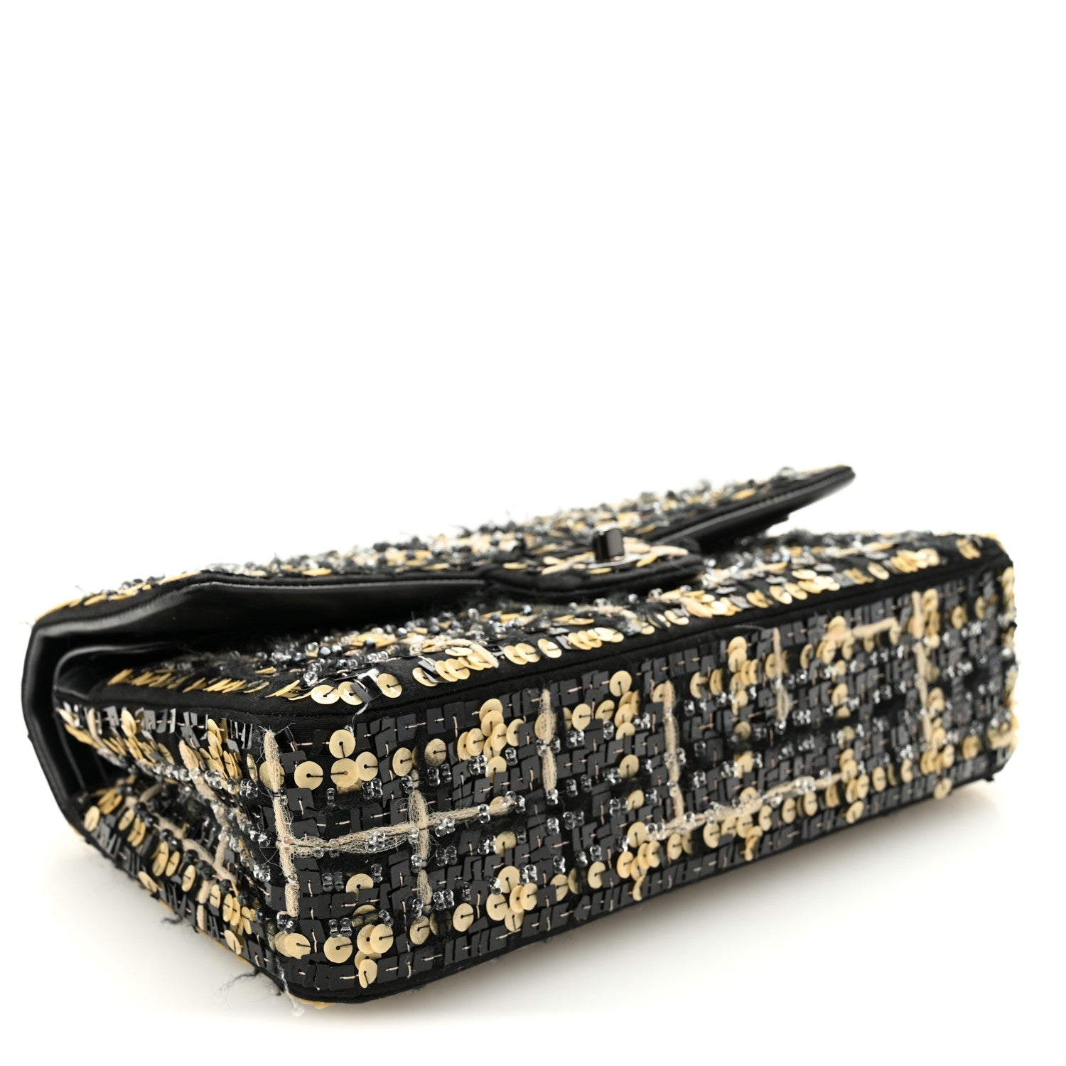 Chanel Satin Sequin Embroidered Medium Double Flap Black 4 of 12