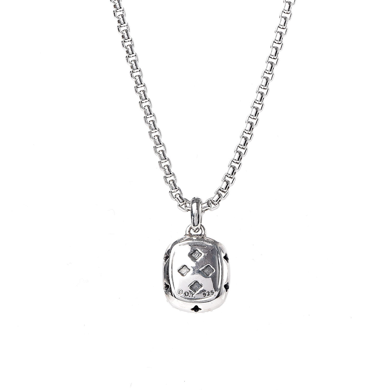 David Yurman Sterling Silver Garnet Diamond 12mm Noblesse Pendant Necklace 5 of 5