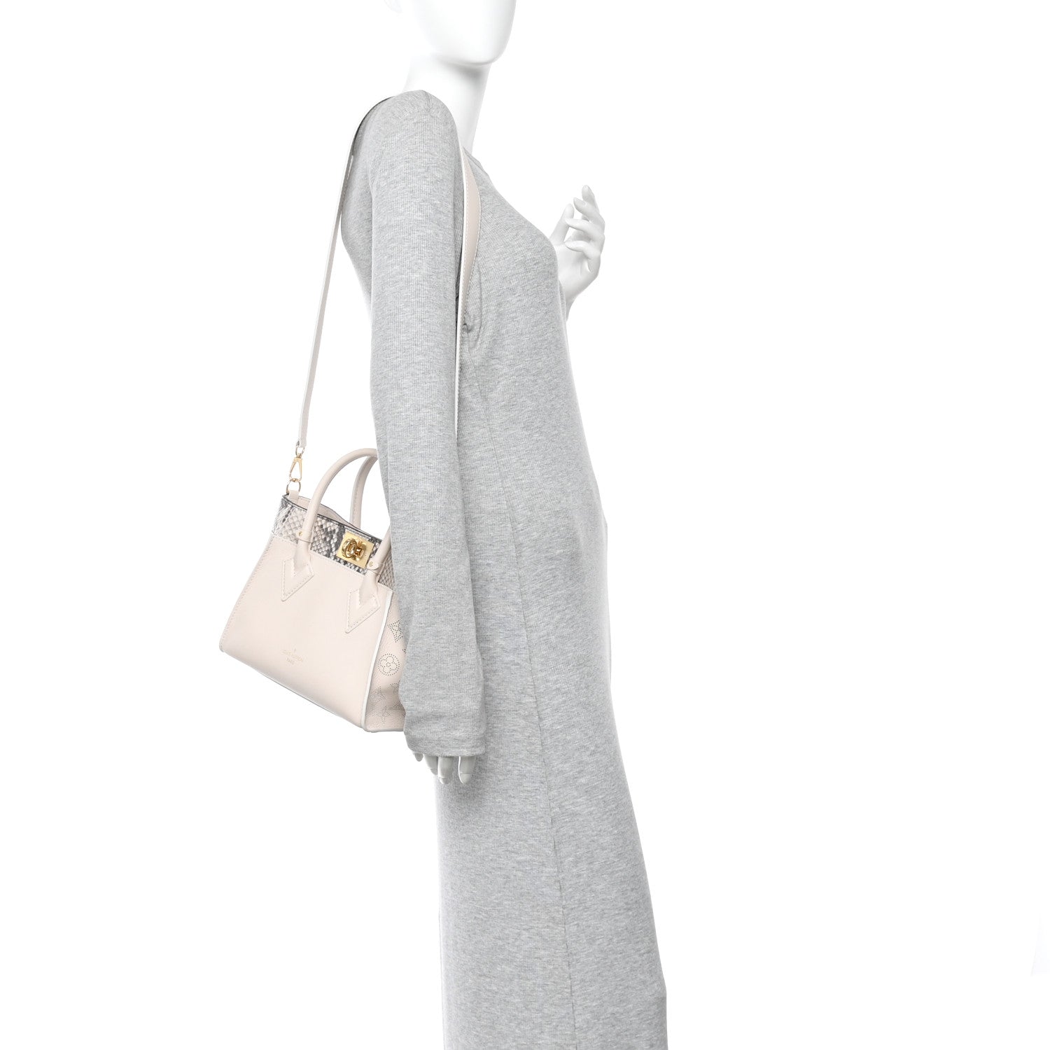 Louis Vuitton Calfskin Karung Snakeskin Mahina On My Side PM Quartz White 2 of 14