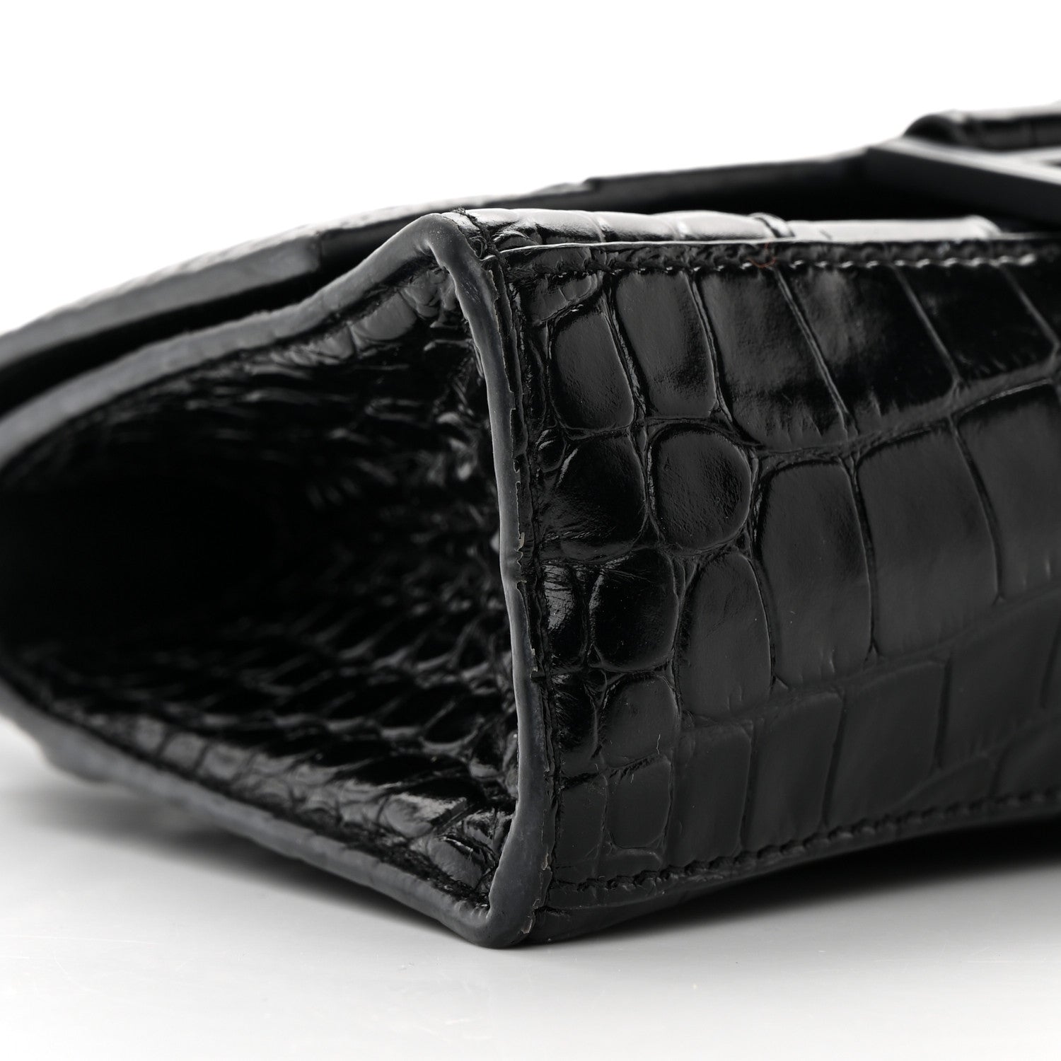 Balenciaga Shiny Calfskin Monochrome Crocodile Embossed Hourglass Top Handle Bag XS Black 10 of 25