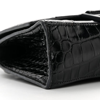 Balenciaga Shiny Calfskin Monochrome Crocodile Embossed Hourglass Top Handle Bag XS Black 10 of 25