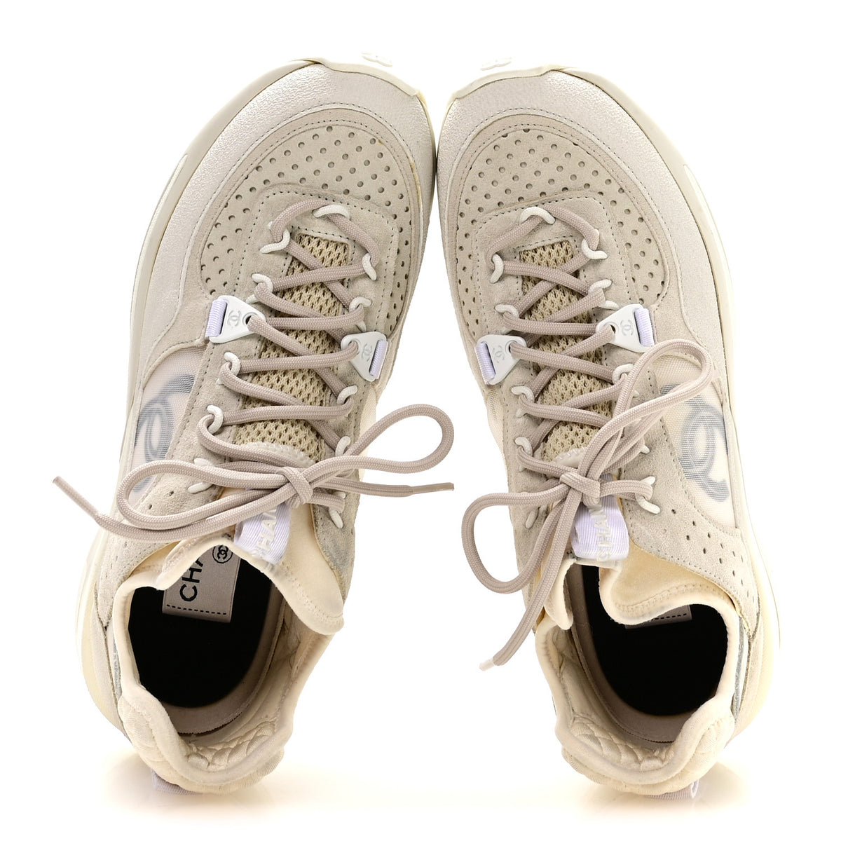Suede Calfskin Womens CC Sneakers 38 White