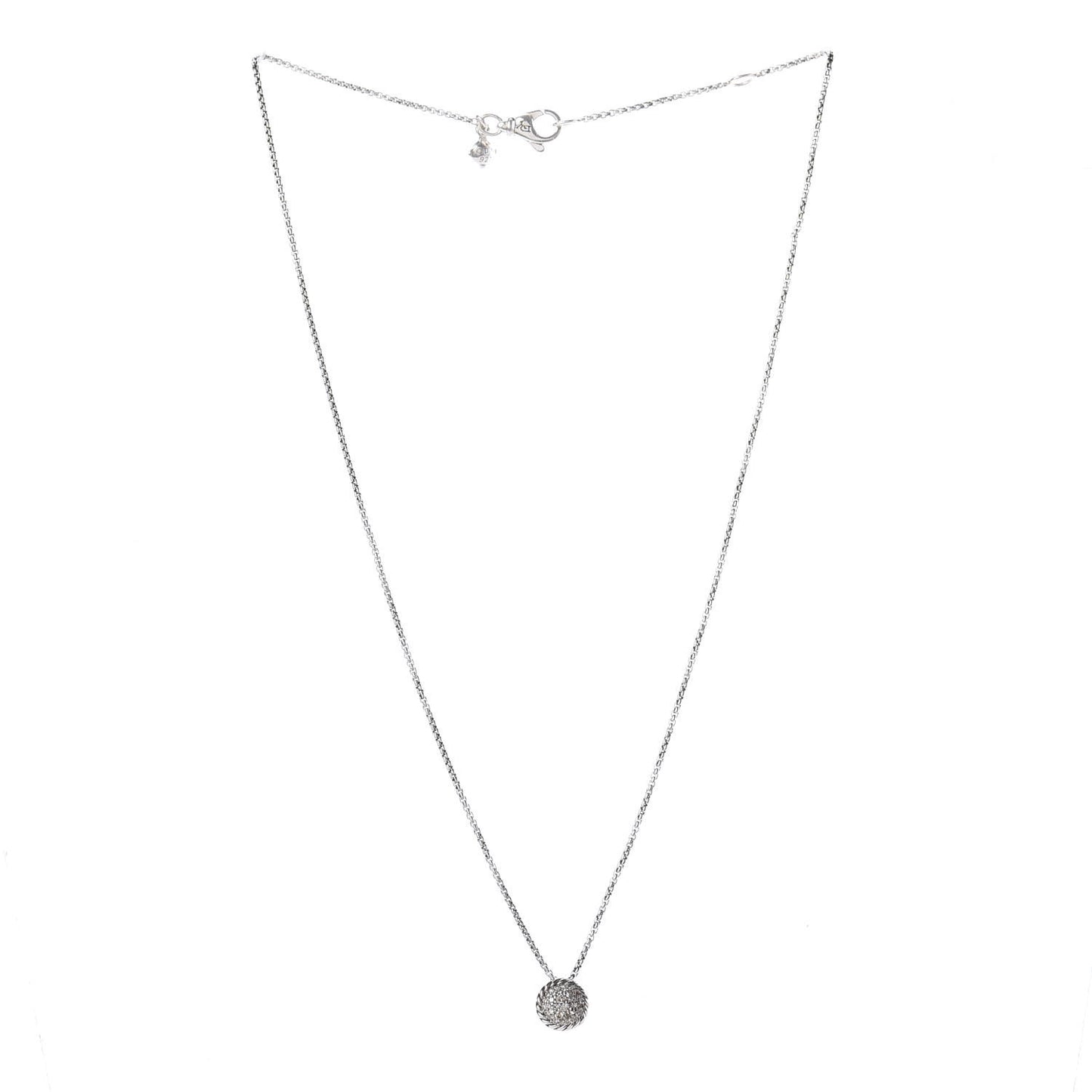 Sterling Silver Diamond 8mm Petite Chatelaine Pave Pendant Necklace