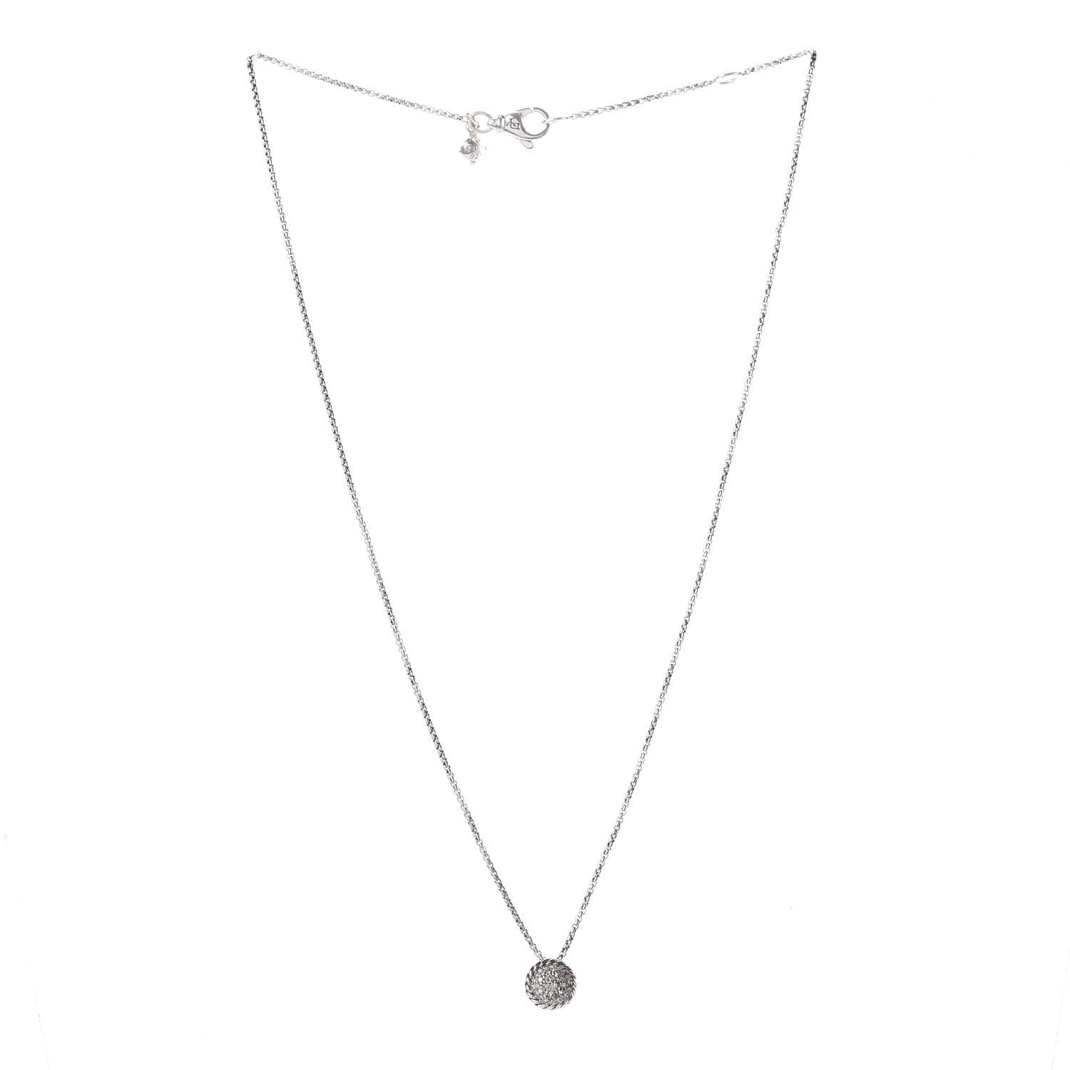 David Yurman Sterling Silver Diamond 8mm Petite Chatelaine Pave Pendant Necklace 3 of 4