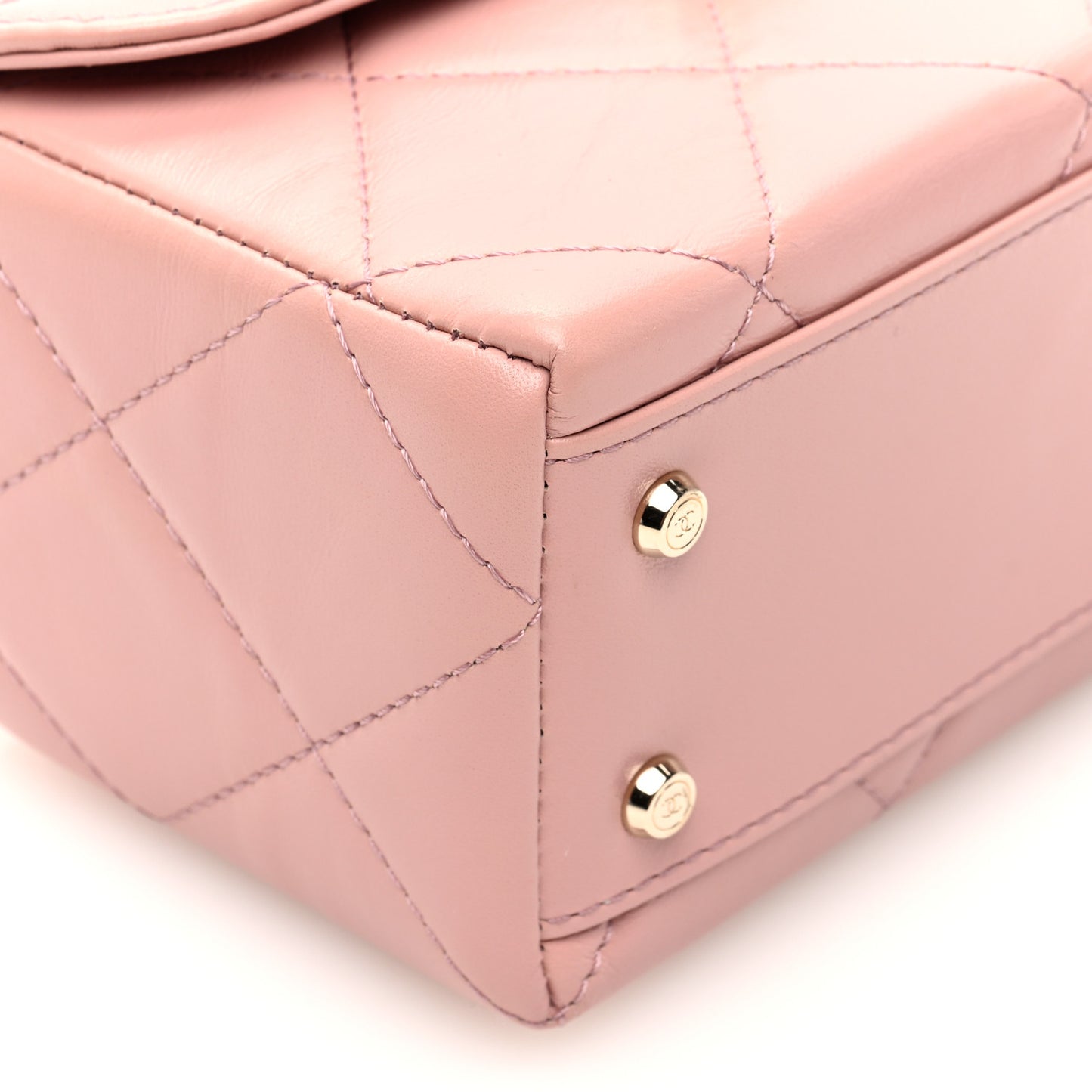 Shiny Calfskin Quilted CC Handle Vanity Flap Bag Pink