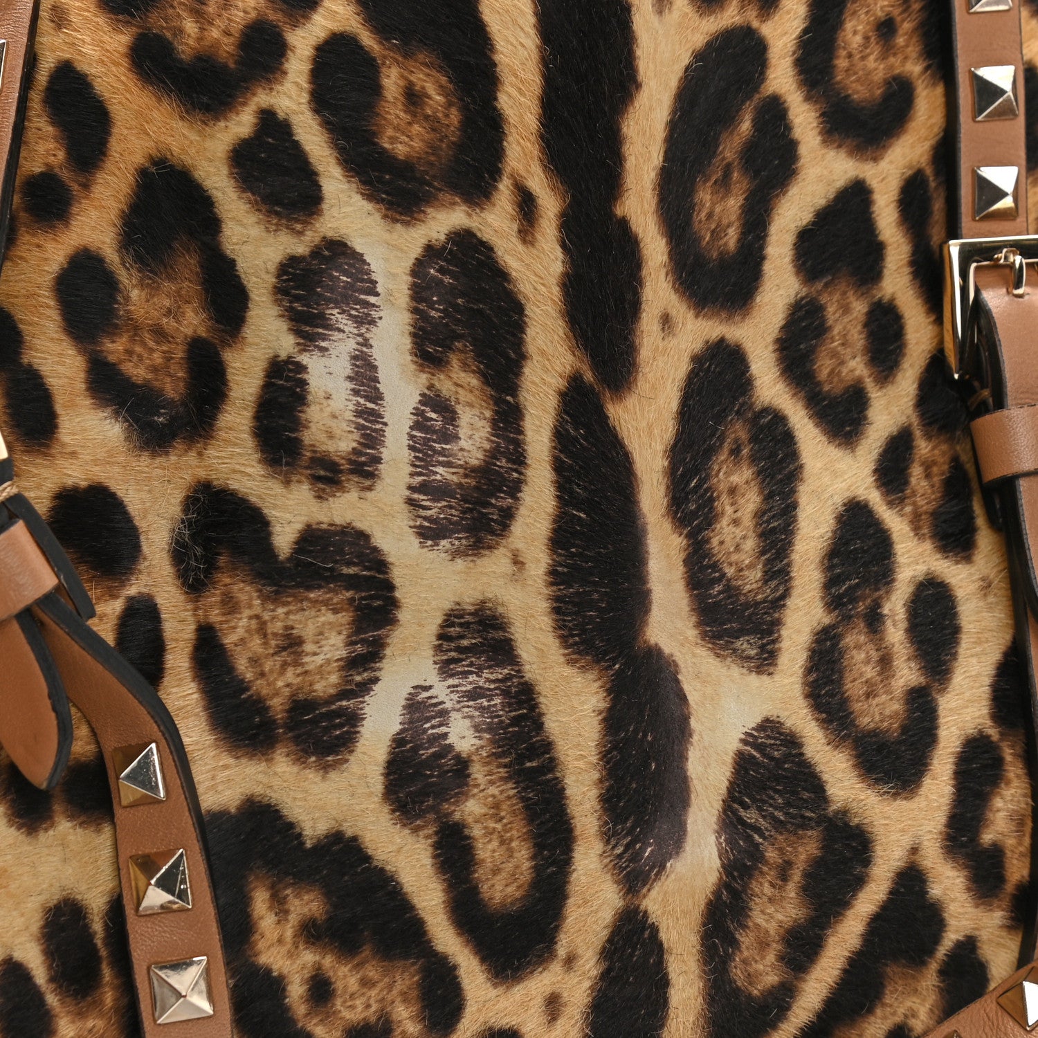 Valentino Garavani Calf Hair Leopard Print Rockstud Shopper Tote Tan 14 of 19