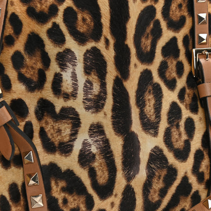 Valentino Garavani Calf Hair Leopard Print Rockstud Shopper Tote Tan 14 of 19