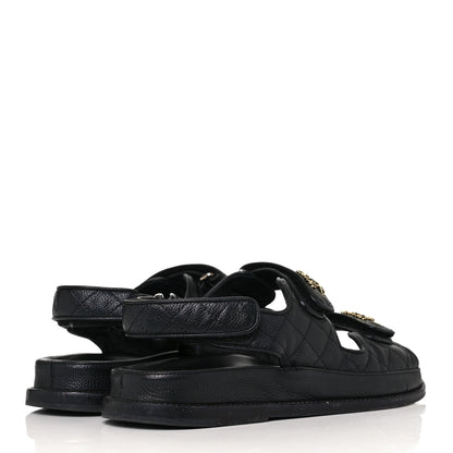 Chanel Grained Calfskin Velcro Dad Sandals 37.5 Black 8 of 20