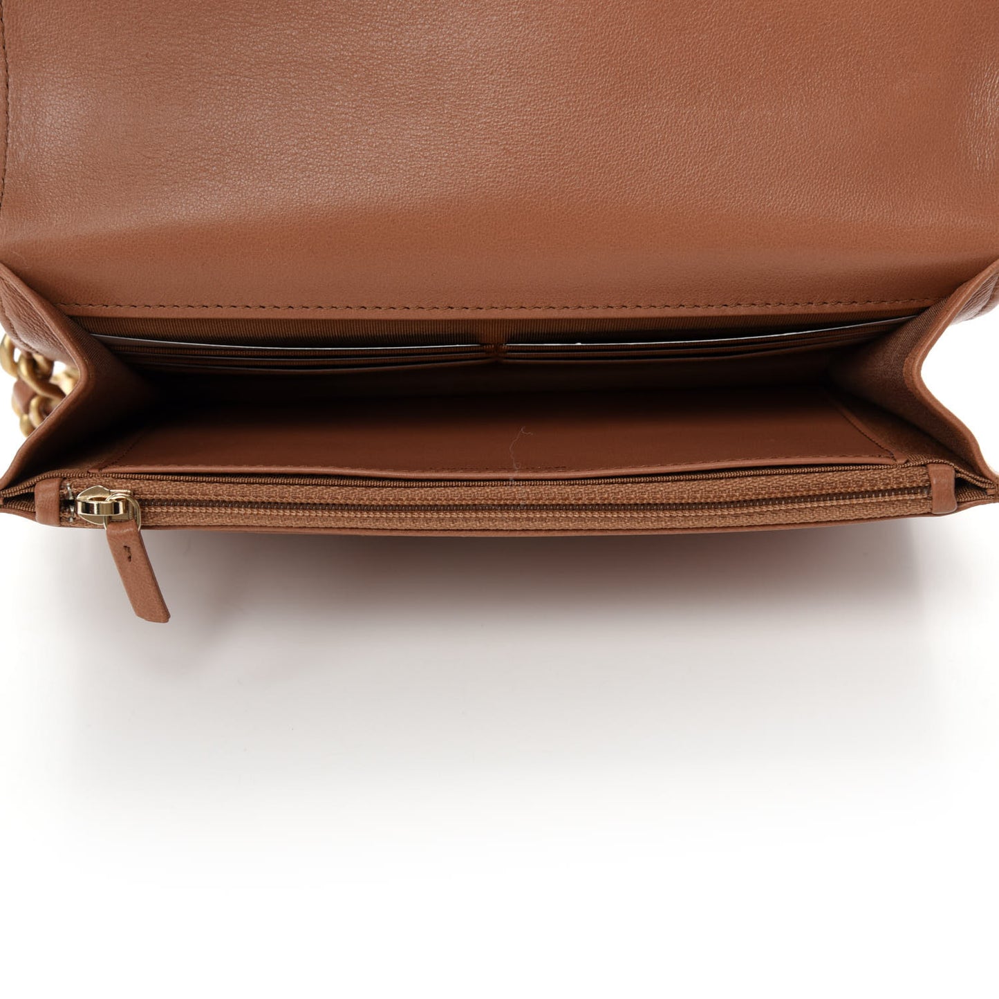 Lambskin Quilted Chanel 19 Wallet On Chain WOC Brown