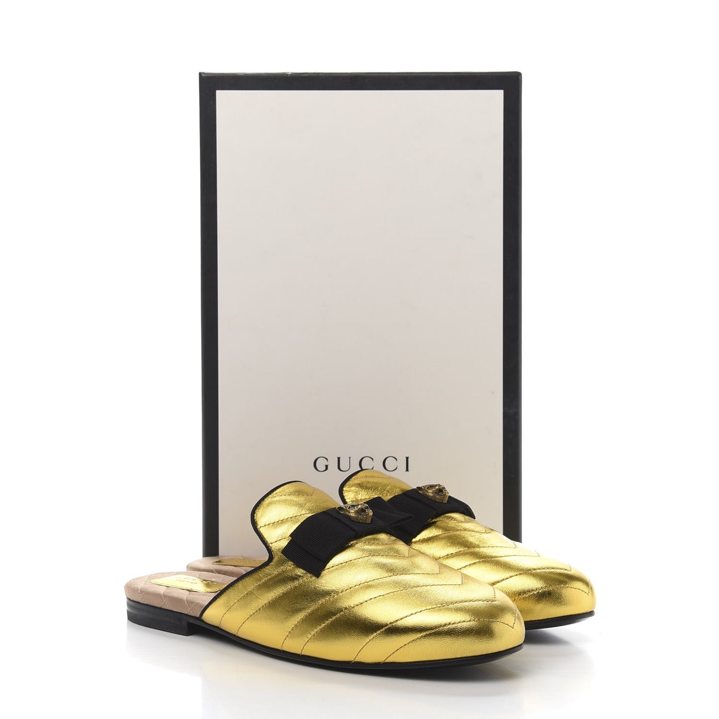 Metallic Nappa Quilted Womens Princetown Slippers 38.5 Gold