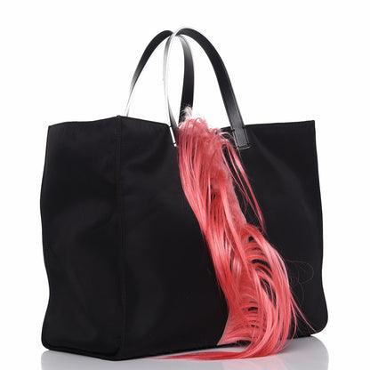 Fendi Tech Twill Calfskin Fox Mink Goat Fur Karlito Tote Black Multicolor 3 of 14