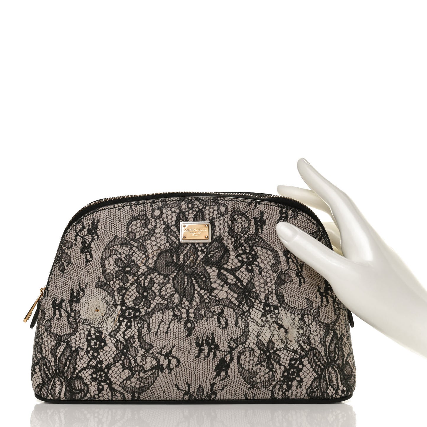 Dauphine Lace Print Cosmetic Pouch Black