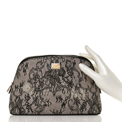 Dolce & Gabbana Dauphine Lace Print Cosmetic Pouch Black 2 of 9