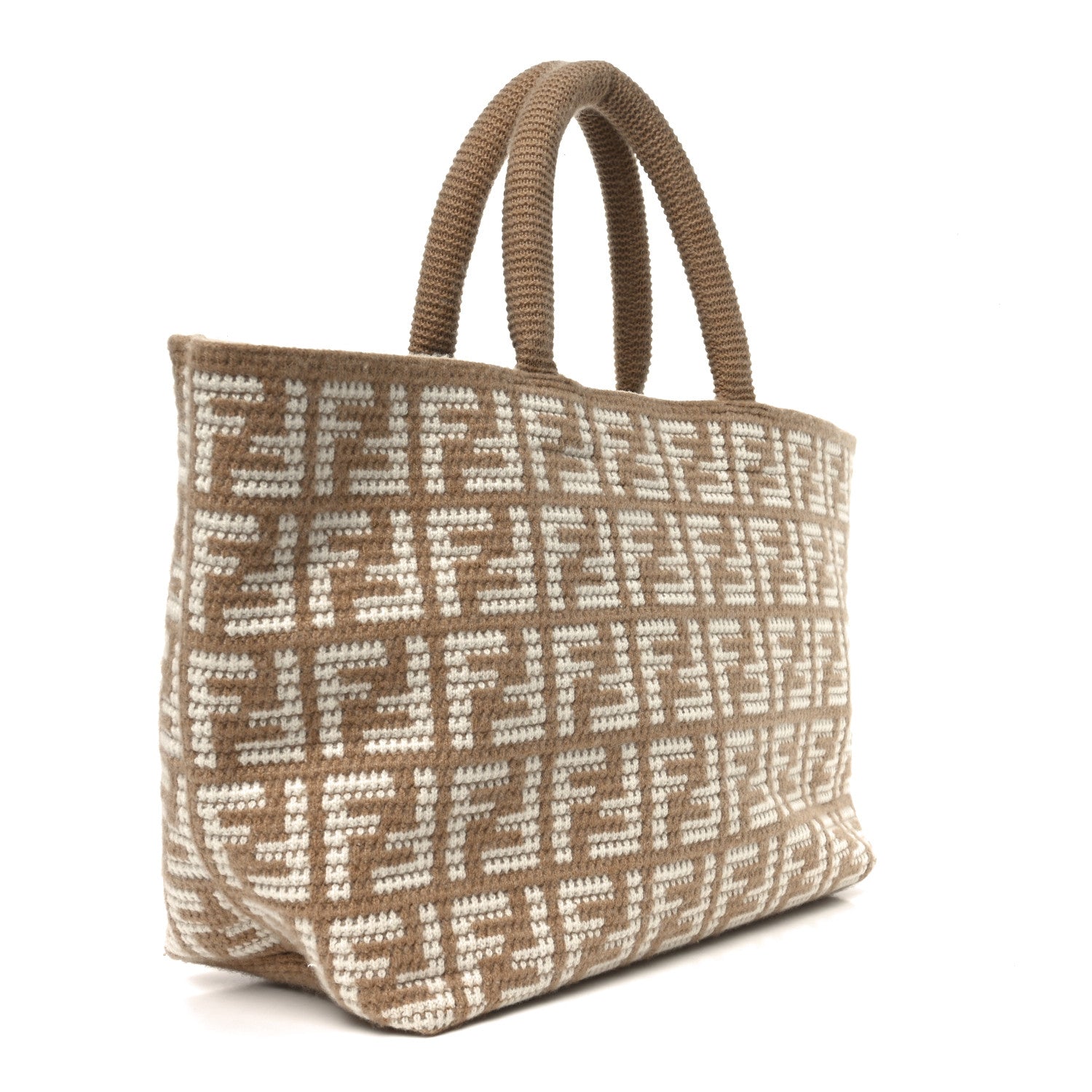 Fendi Cashmere Knit FF Large Shopper Tote Cammello 5 of 19