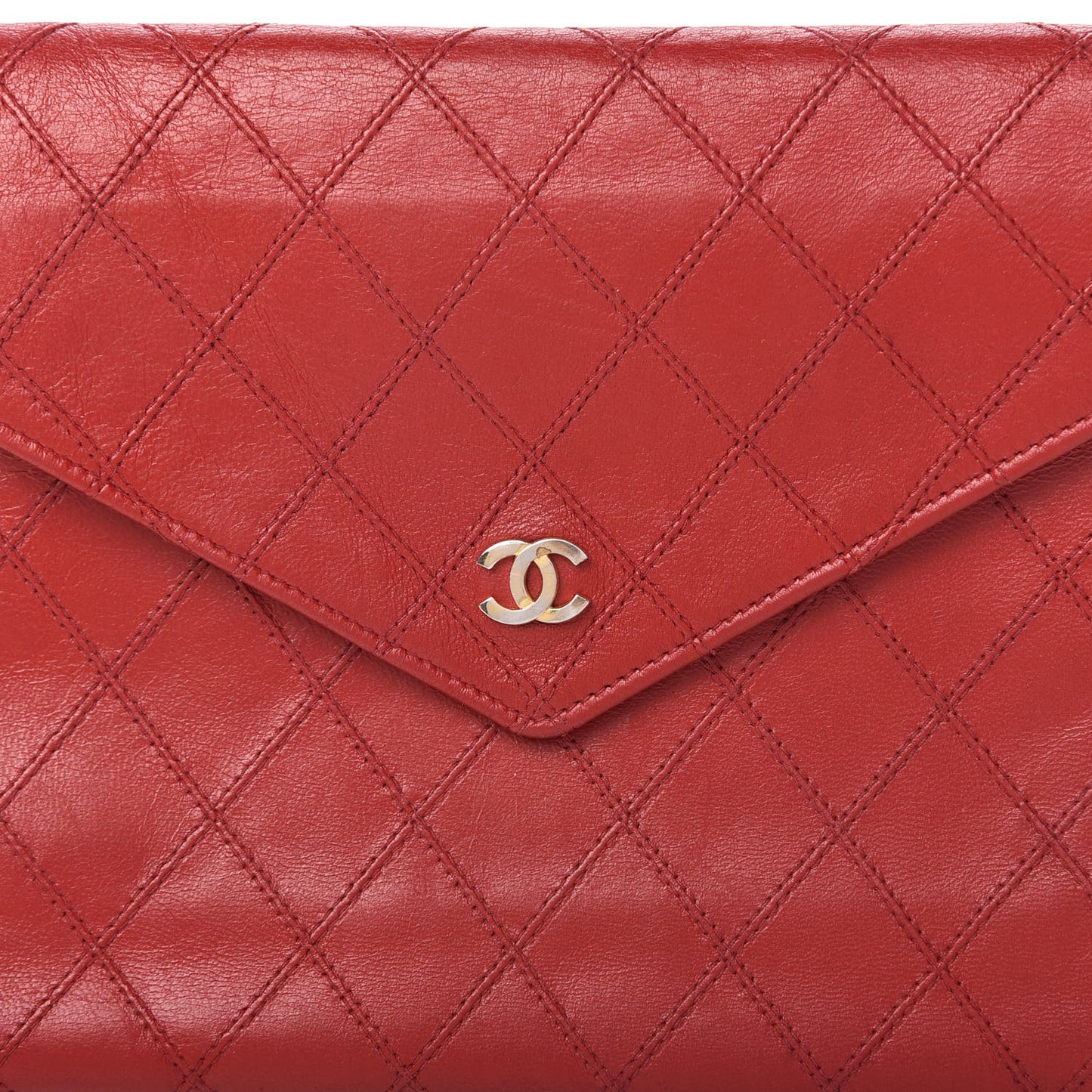 Lambskin Diamond Stitched Clutch Red