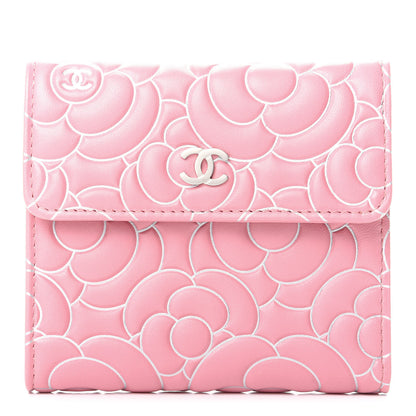 Chanel Lambskin Camellia Embossed French Wallet Pink 1 of 8