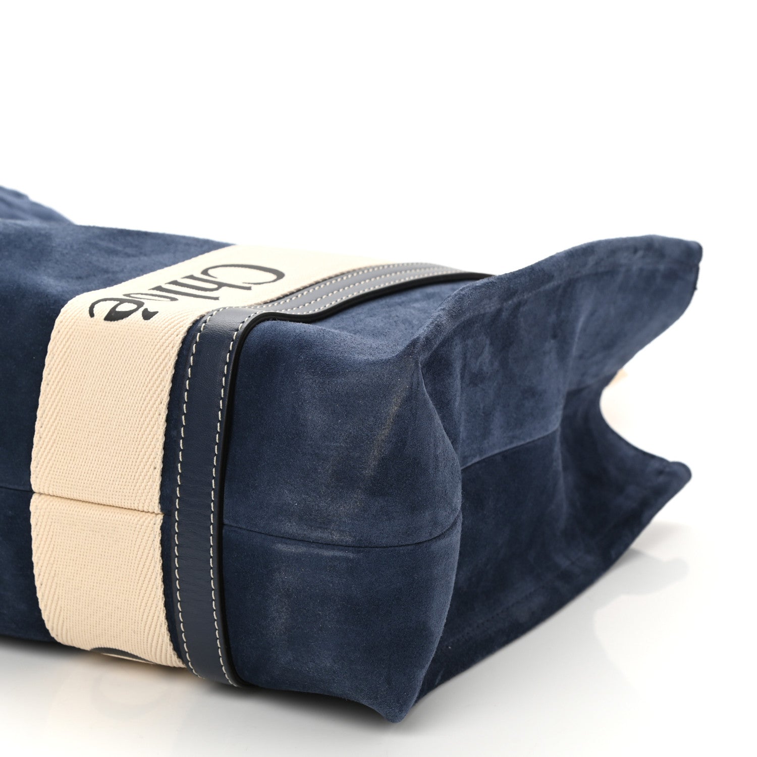 Chloe Suede Calfskin Medium Woody Ribbon Tote Navy 8 of 8
