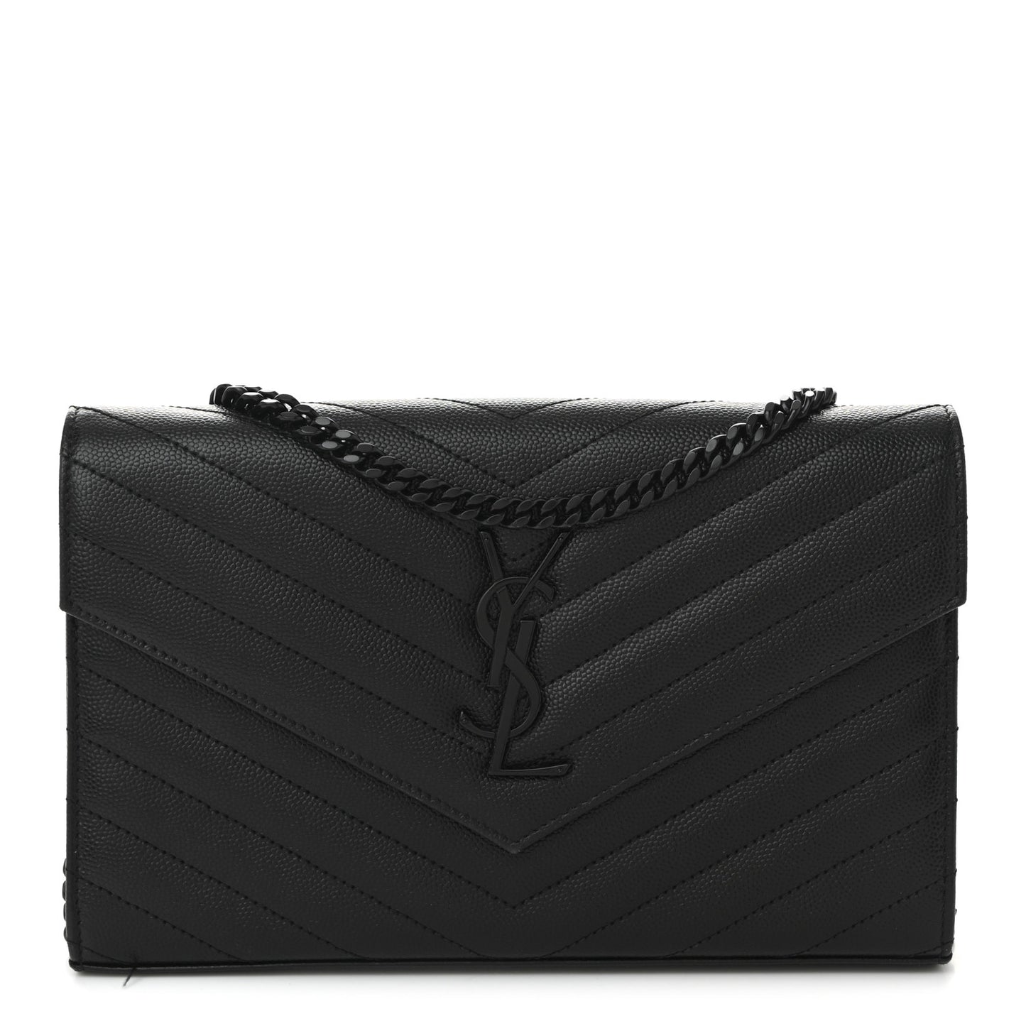 Grain De Poudre Matelasse Chevron Monogram Monochrome Chain Wallet Black