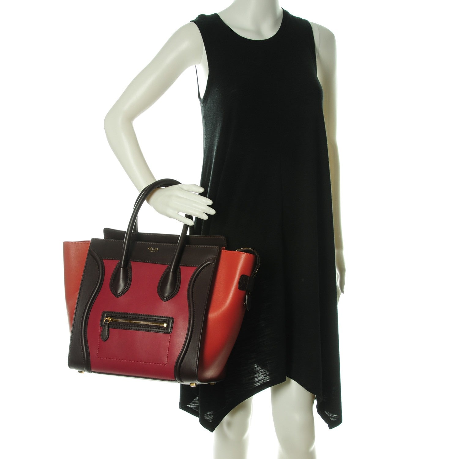 Celine Satin Calfskin Mini Tri-Color Luggage Blood 2 of 9