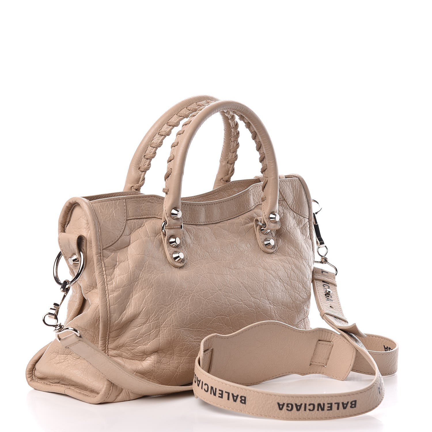 Balenciaga Agneau Classic Silver Hardware S City Logo Strap Light Beige Black 3 of 14