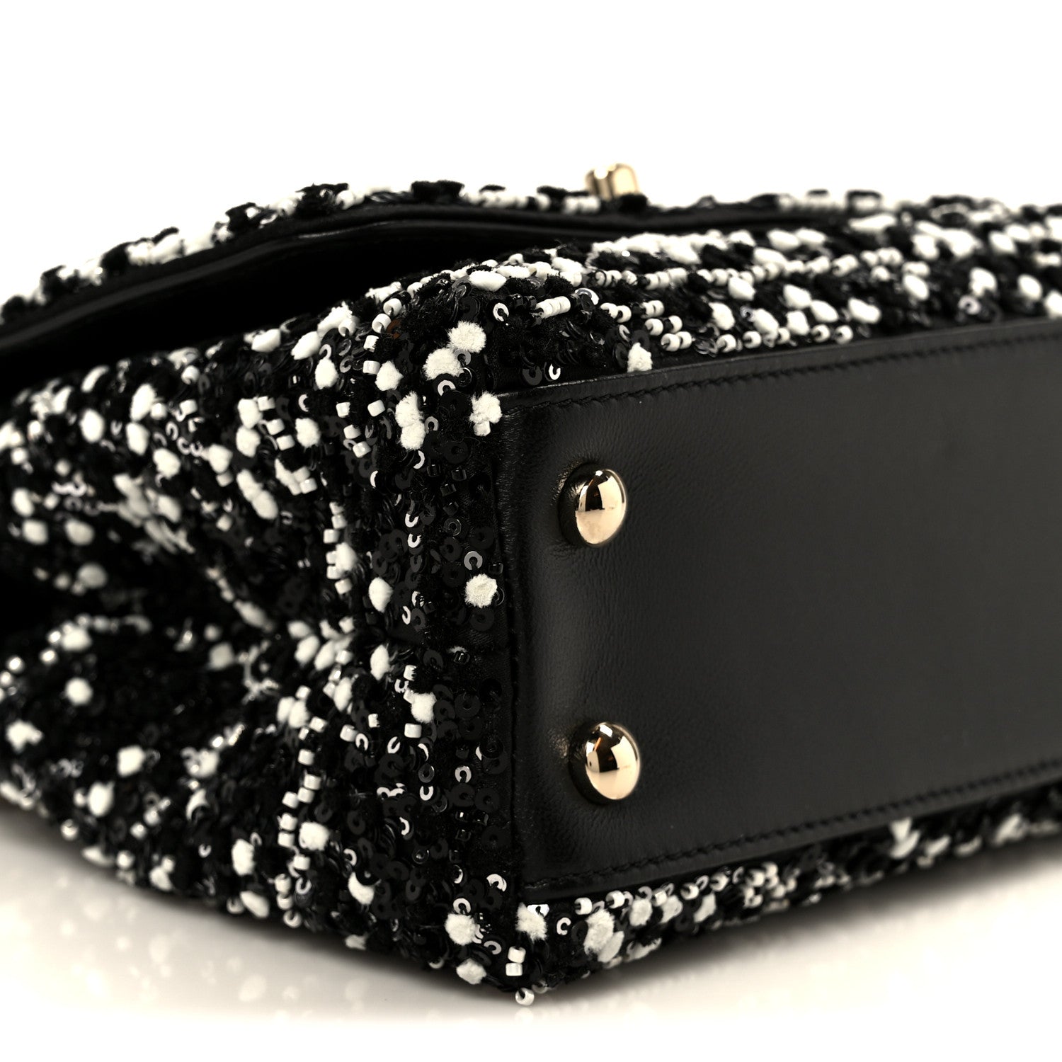 Chanel Lambskin Sequin Beaded Extra Mini Coco Handle Flap Black White 10 of 12