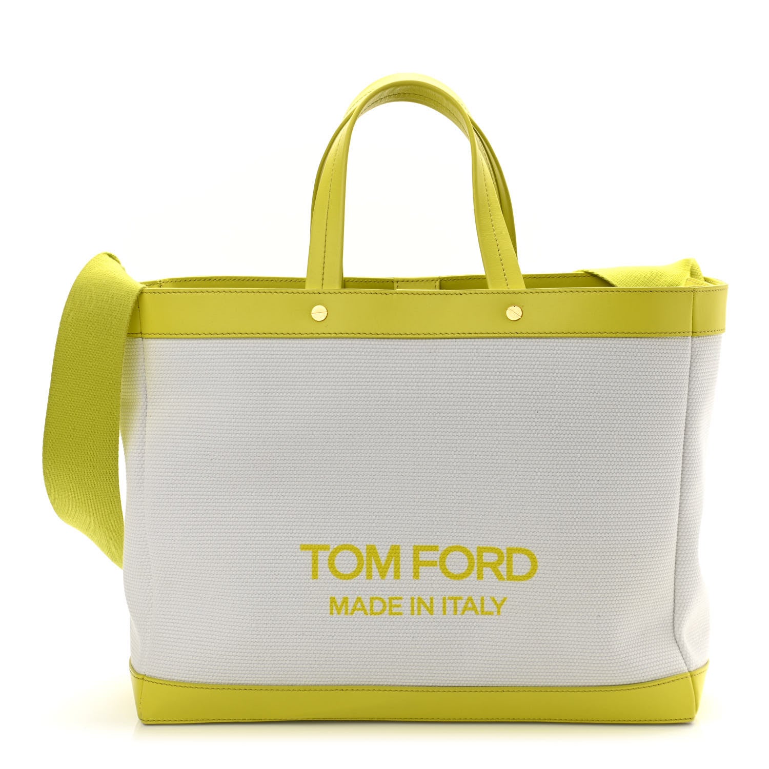 Tom Ford Canvas Calfskin Logo Tote White Yellow 1 of 8