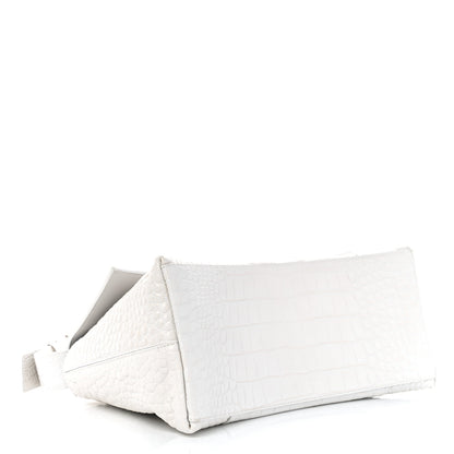 Balenciaga Extra Supple Calfskin Crocodile Embossed M Downtown Shoulder Bag White 4 of 14